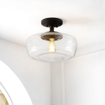Marfa 14" Glass/Iron Farmhouse Modern LED Flush Mount - JONATHAN Y